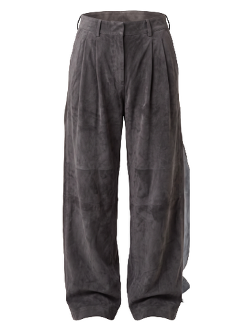 Suede Charcoal Grey Wide-Leg Pleated Trouser | Maverick Kael