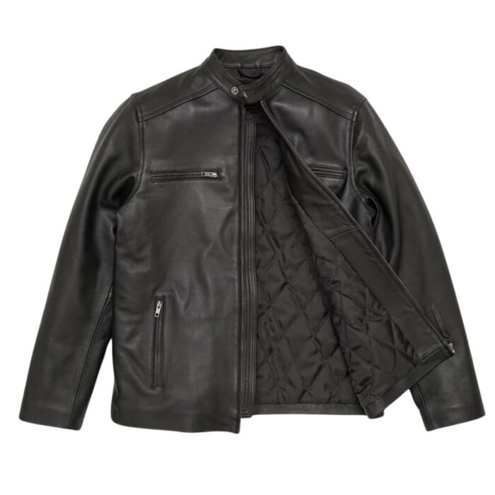 black leather biker jacket men