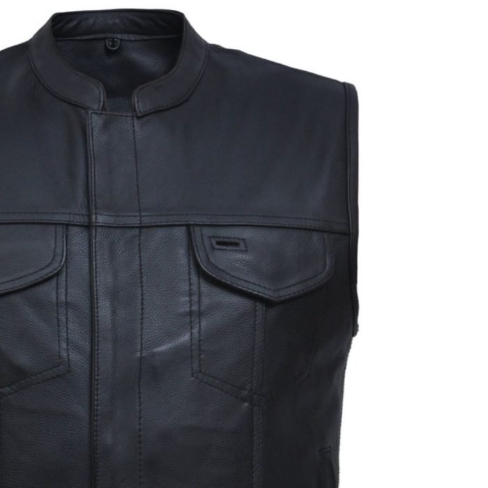 black men leather moto vest