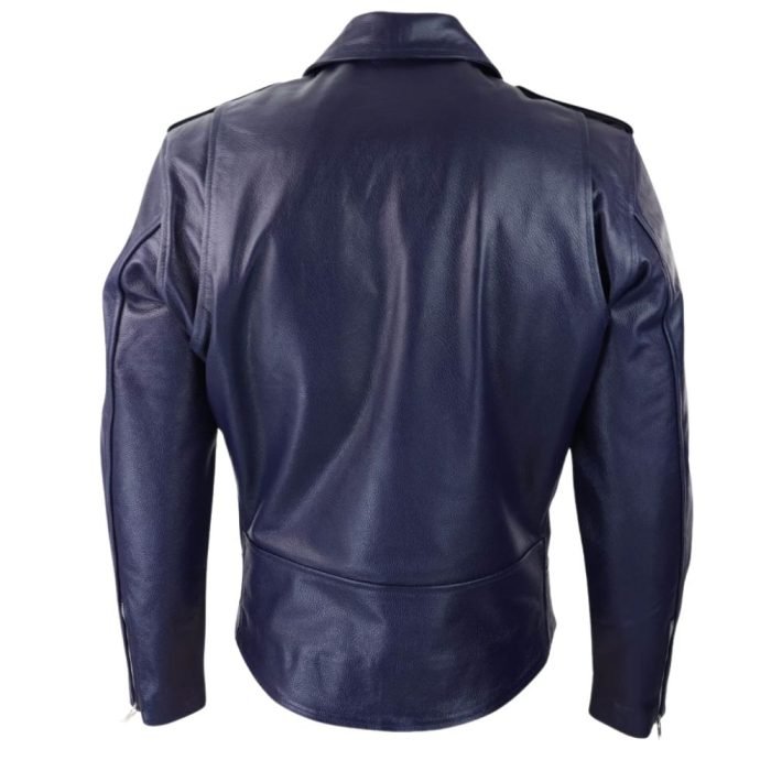 blue leather biker jacket