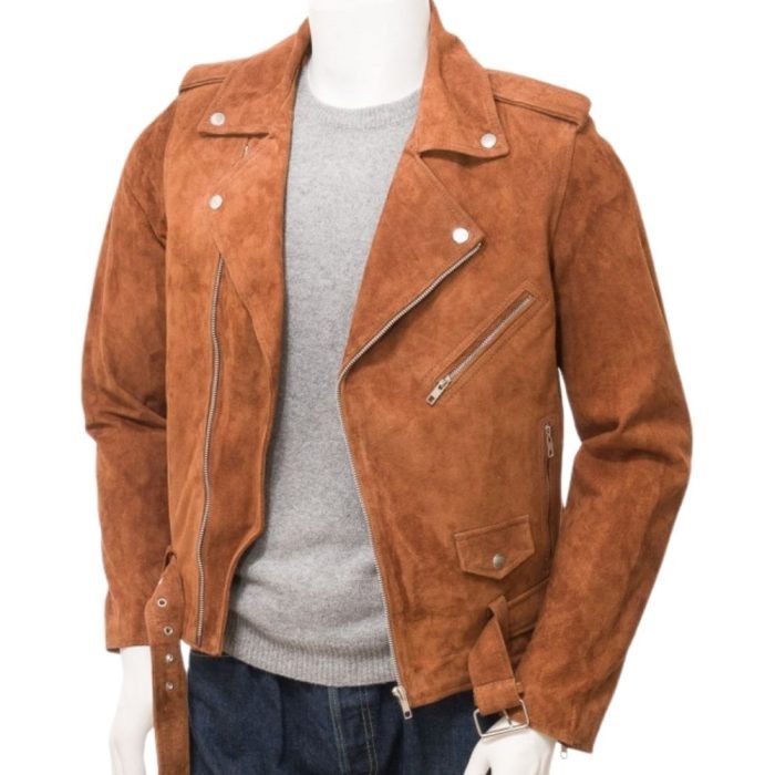 brown biker jacket suede