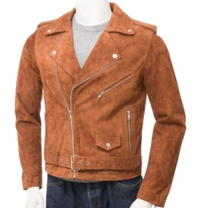 brown suede biker jacket mens