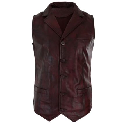 classic mens brown leather biker vest