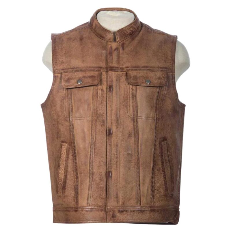 classic men's leather motorcycle vest