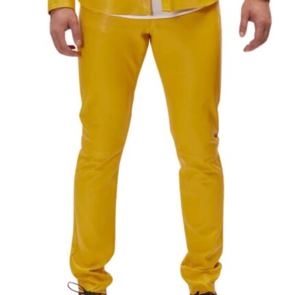 classic yellow leather pants men