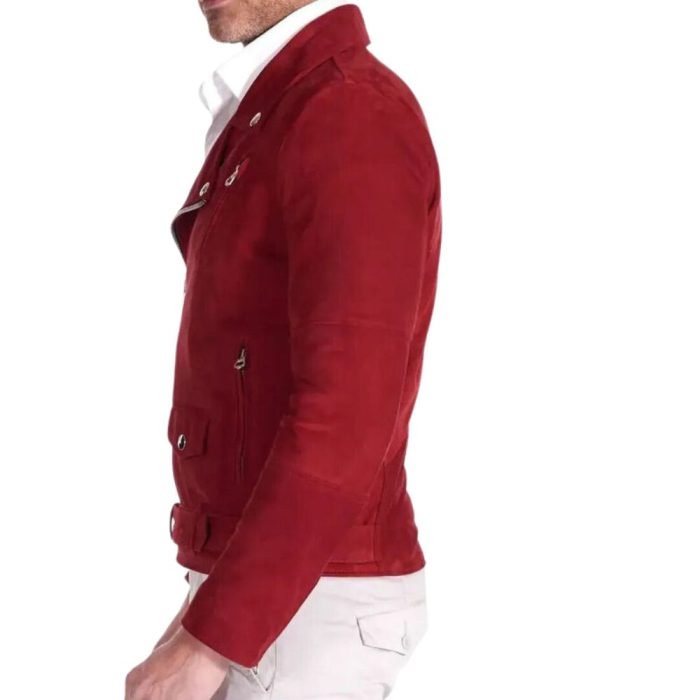 fashionable red suede jacket mens