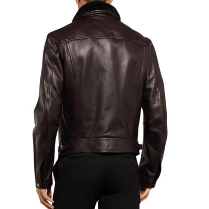 leather moto jacket with fur collar for men