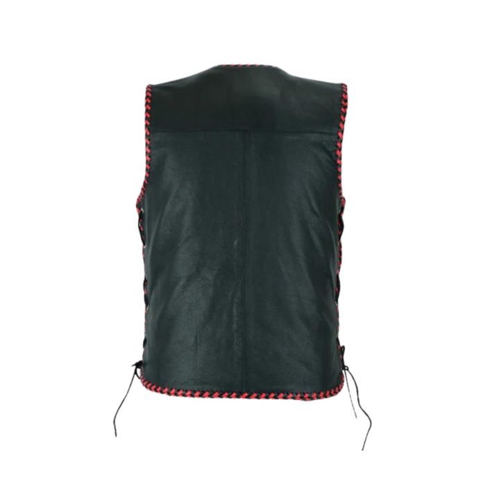 mens black leather moto vest