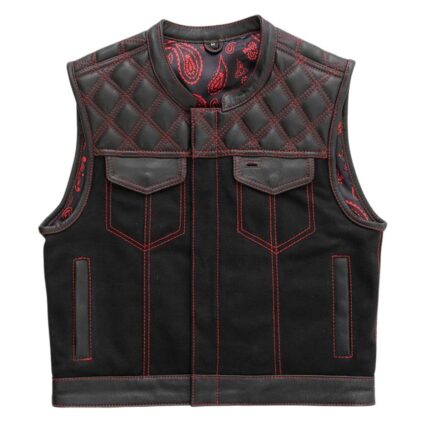 mens black leather vest