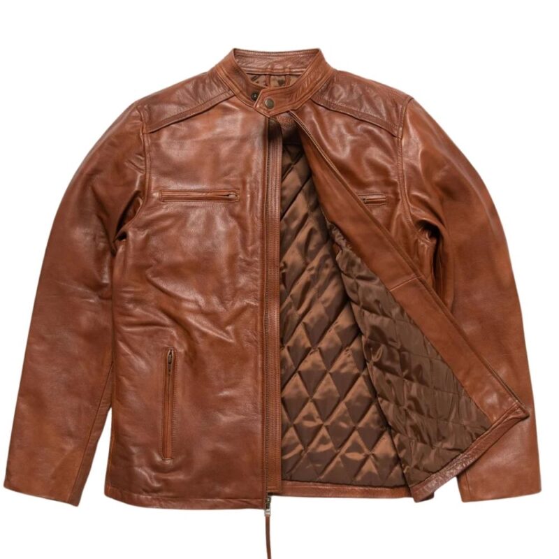 mens brown leather moto-jacket