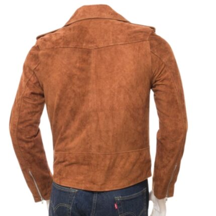 mens brown suede biker jacket