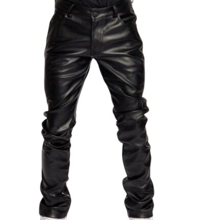 mens stacked leather pants