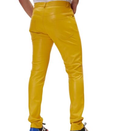 mens yellow leather pants