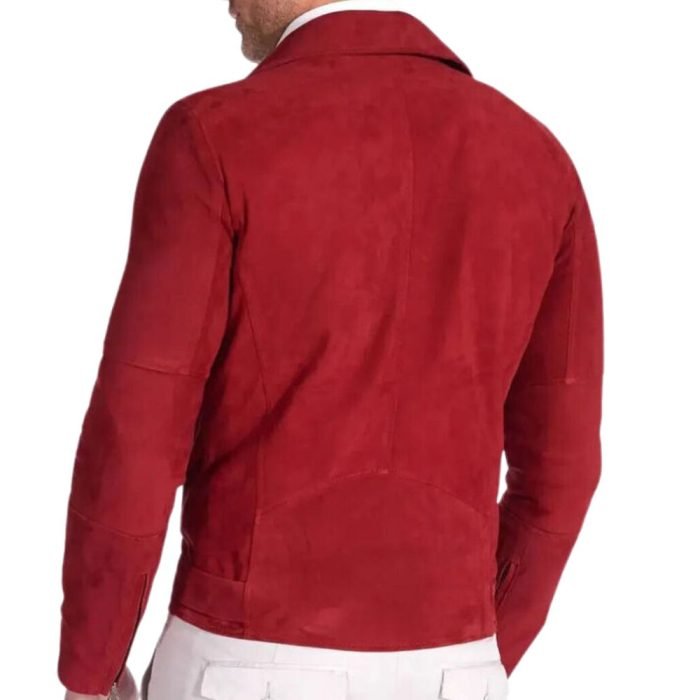 real red jacket suede