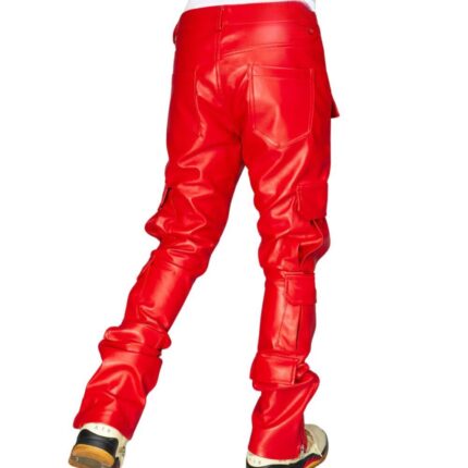 red stacked pants for men