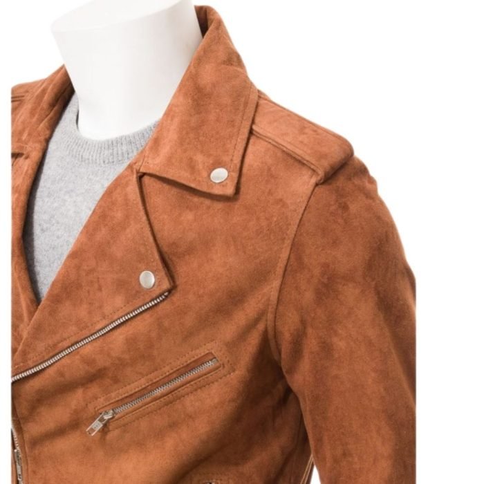 suede biker jacket brown