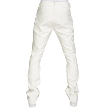 white leather stacked pants for mens