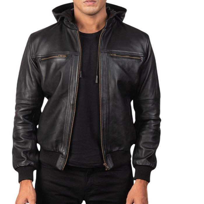 black leather bomber jacket men