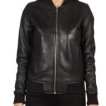 black leather bomber jacket women's