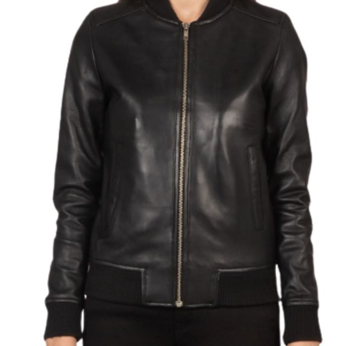 black leather bomber jacket women's