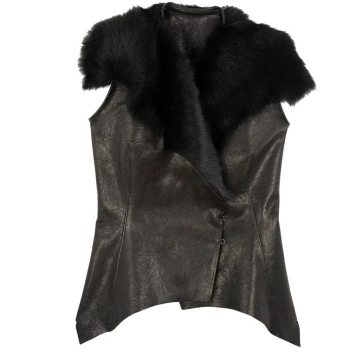 black leather shearling vest