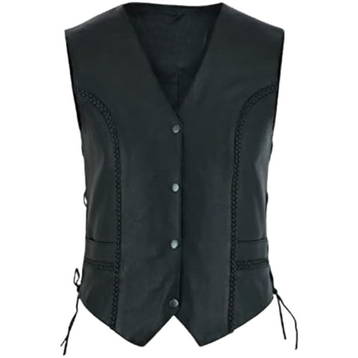 black leather women's vest