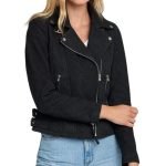 black suede moto jacket women's