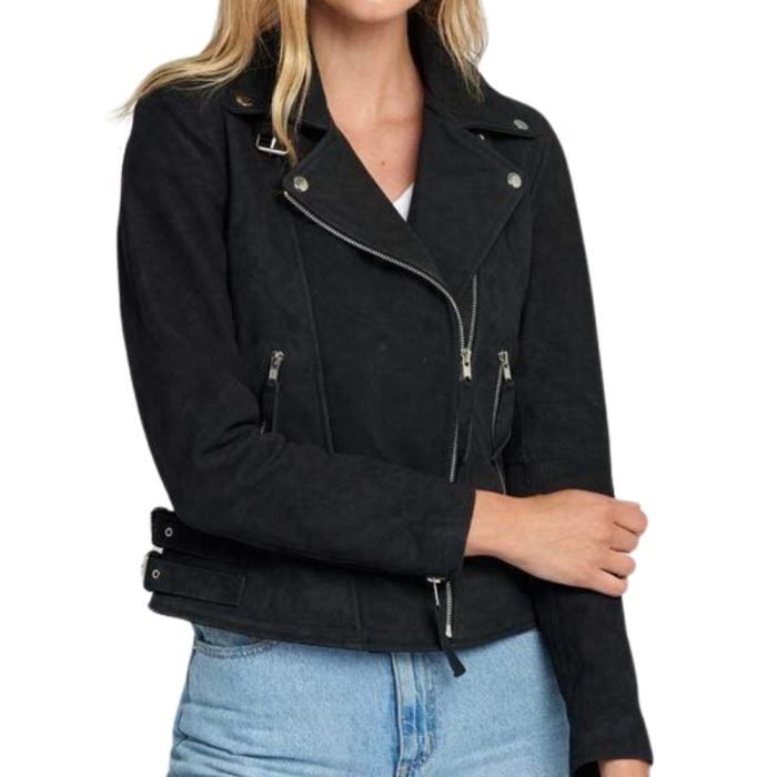 black suede moto jacket women's