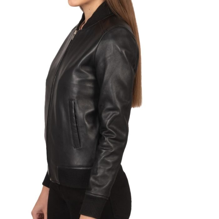 black women's leather bomber jacket