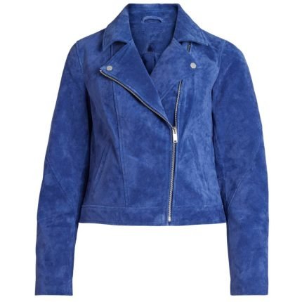 blue suede leather jacket womens