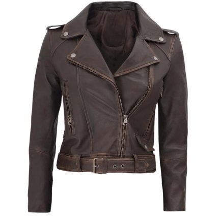 brown cropped leather jacket