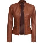 brown leather biker jacket