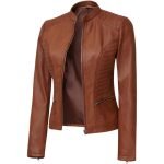 brown leather biker jacket womens