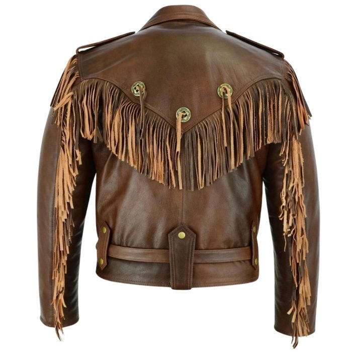 brown leather jacket with fringe