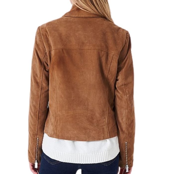 brown suede moto jacket women's