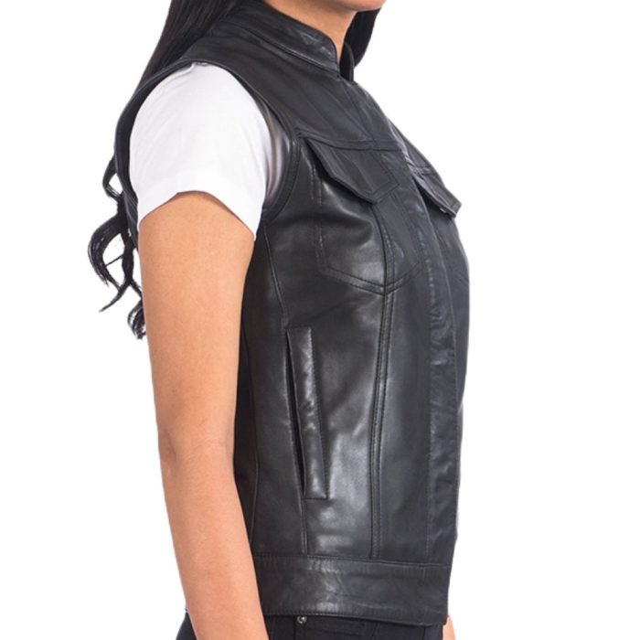 comfty womens black leather motorcycle vest