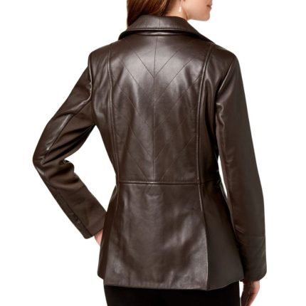 dark brown leather coat