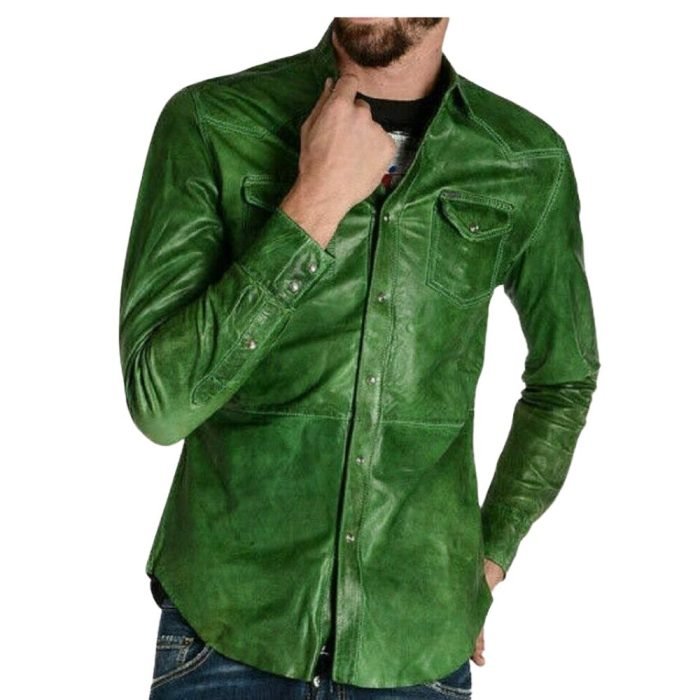 dark green leather shirt