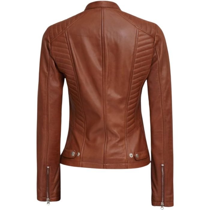 ladies brown leather biker jacket