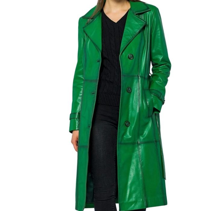 leather green trench coat