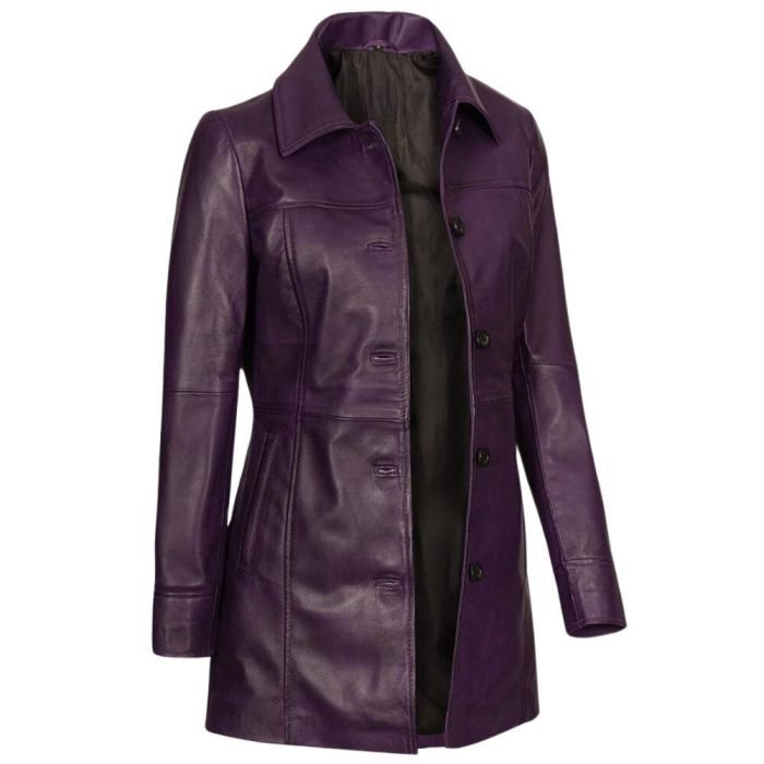 leather purple trench coat