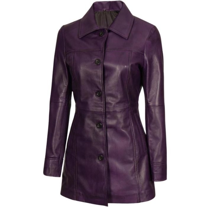 long purple leather coat