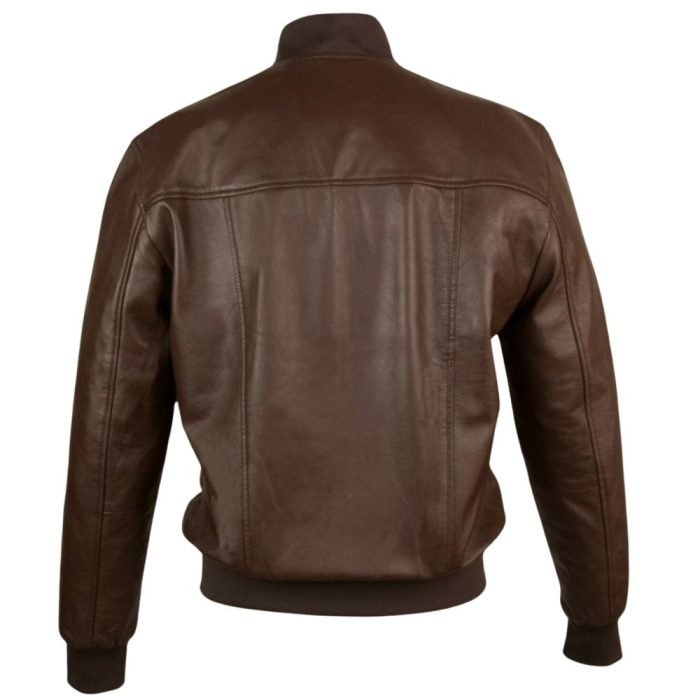 mens brown leather bomber jacket