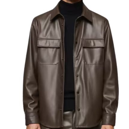 mens brown leather shirt