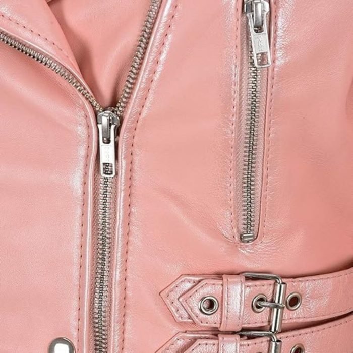 pink leather jacket cropped