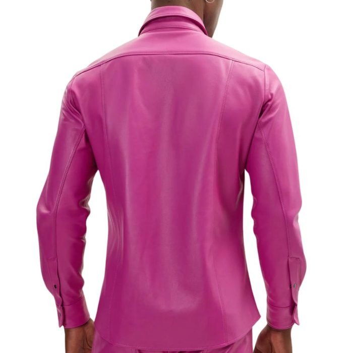 pink leather shirt mens