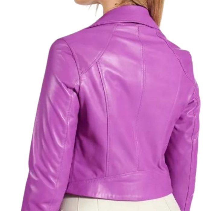 purple cropped leather jacket