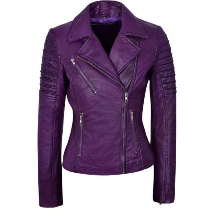 purple leather biker jacket