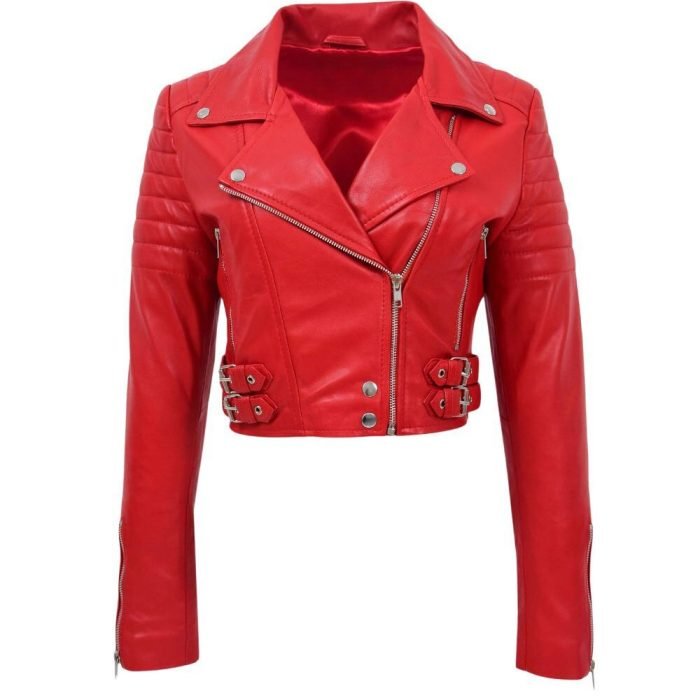 red leather jacket women