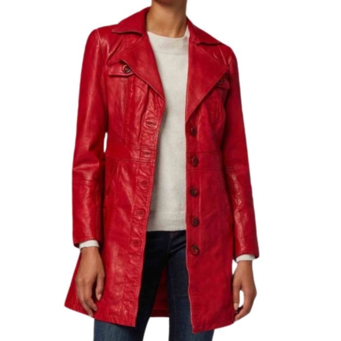 red women's trench coat